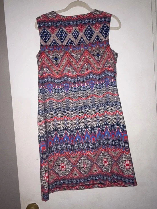 AB Studio Sleeveless Midi Dress in Red, Blue & White - Picture 3 of 7